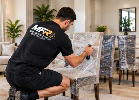 Melbourne Finest Removalists team member wrapping dining chairs