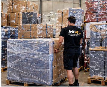 Melbourne Finest Removalists collecting wrapped furniture from a warehouse