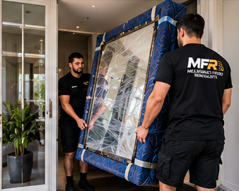 Melbourne Finest Removalists team moving a protected mirror