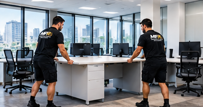 Melbourne Finest Removalists team relocating an office desk
