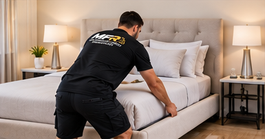 Melbourne Finest Removalists team member positioning a bed and mattress