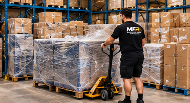 Melbourne Finest Removalists team member handling a warehouse pallet