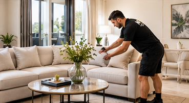 Melbourne Finest Removalists team member staging a living room